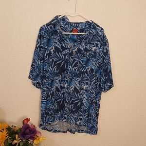 Men's Blue Tropical Print Casual Button Down Shirt